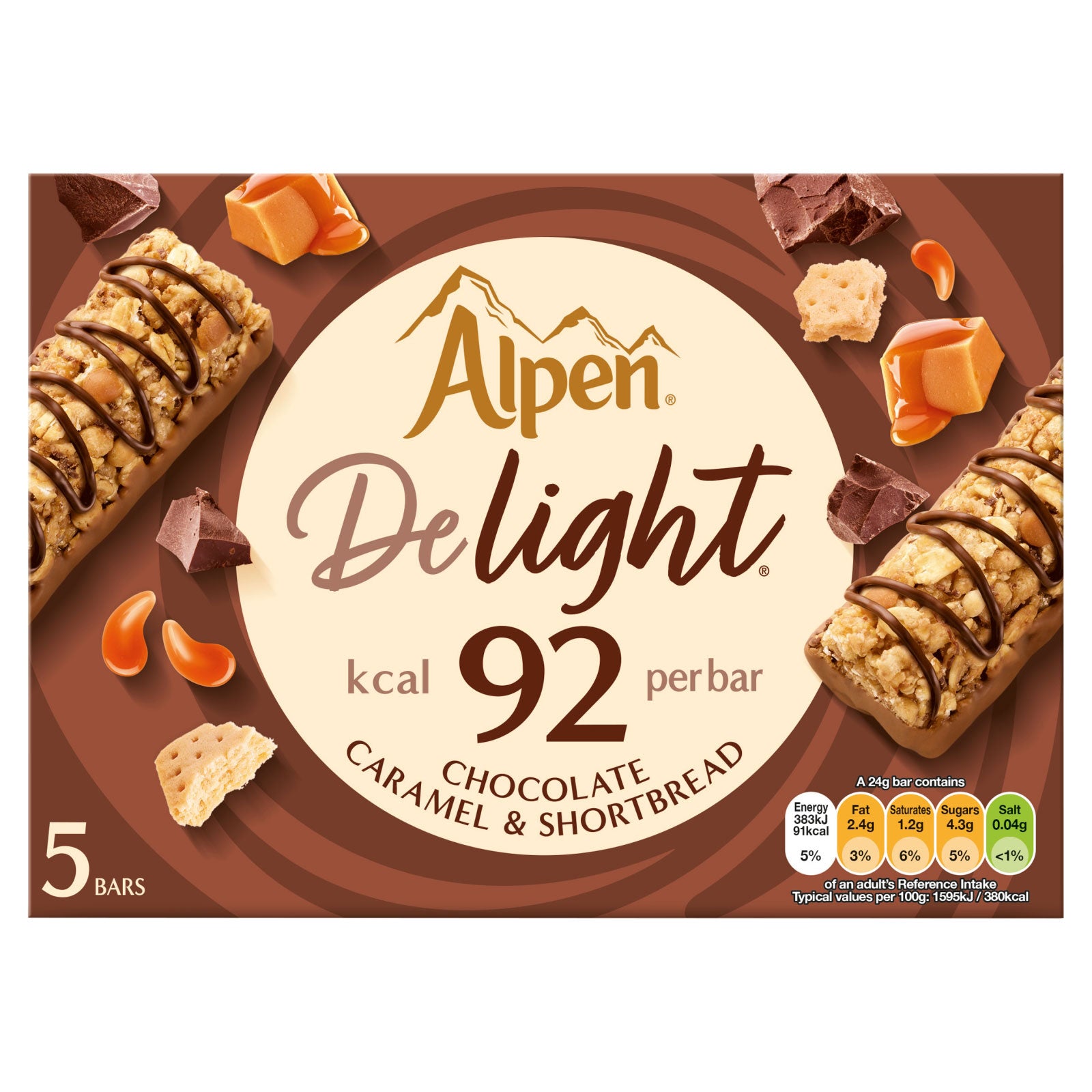 Alpen Delight 92 Chocolate Caramel & Shortbread 5 Bars Alpen Delight 92 Chocolate Caramel & Shortbread 5 Bars